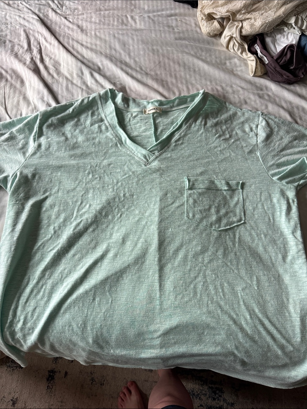 ADORA Mint Green Lightweight V-Neck Top